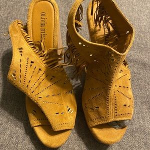 Olivia Miller suede fringe wedge